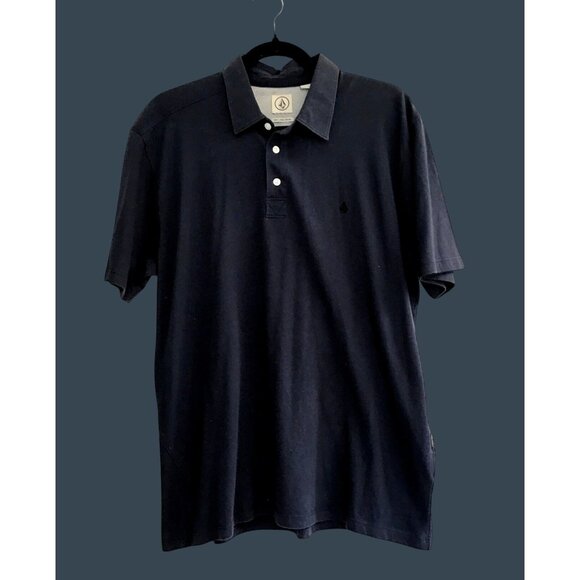 Volcom Mens Polo Shirt Large Cotton Navy Blue - Picture 1 of 7